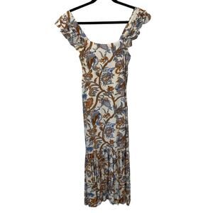 House of Harlow 1960 Cream Blue Orange Paisley Bird Print Boho Maxi Dress XS
